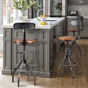 <b>Vintage</b> Backrest Modern Dining Bedroom Home Bar Kitchen High Chair <b>Stool</b> PU Leather Cushion Elastic Foam Padded Iron Frame - Product Image 1