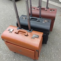 Valise de cabine en cuir véritable pour pilote 16" 18" 19" - Valise professionnelle pour voyages d'affaires, bagage à roulettes durable
