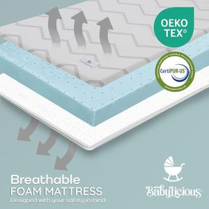 Colchón para Cuna Portátil Babylics Pack N Play, 38 x 26 Pulgadas, 1.5 cm de Grosor, Impermeable, Plegable, Sostenible, Transpirable, de Espuma Viscoelástica - Product Image 3