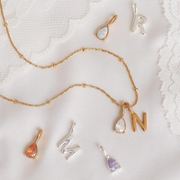 Collier avec pendentif en forme de goutte d'eau en zircon et diamant, initiales, en acier inoxydable plaqué or, bijoux de mariage et de fête