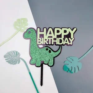 Cake Decoration Jurassic Dinosaur Series Happy Birthday Multilayer Diy Acrylic Caketopper For Children`s Birthday