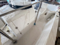 Bateau de pêche en fibre de verre bleu glacé 27 pieds, bateau de pêche professionnel en fibre de verre sport vitesse en mer avec dessus rigide
