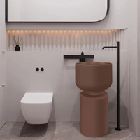 Lavabo sur pied en pierre artificielle européenne moderne blanc mat 2024 pour salle de bain, lavabo pour hôtel