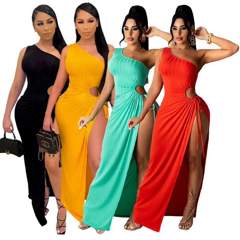 Baju Pesta Wanita Elegan Modis, Baju Pesta Wanita Elegan, Baju Selempang Satu Bahu, Baju Seksi, Model Baru, Musim Panas 2021