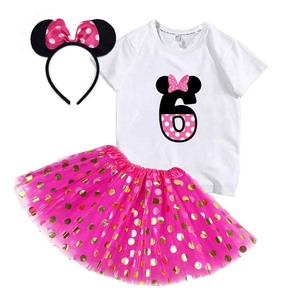 Nuevo vendedor superior verano lindo patrón <span class=keywords><strong>de</strong></span> dibujos animados 2-8 años niñas bebé niña <span class=keywords><strong>ropa</strong></span> cumpleaños con diadema MBGO-004 - Product Image 3