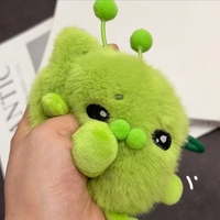 Porte-clés Kawaii Alien Vert, Mini OVNI en Verre Noir, Animaux, Monstre à Pompon Moelleux, Boule de Fourrure Douce et Pelucheuse, Elfe en Peluche