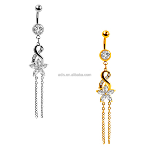 <span class=keywords><strong>Piercing</strong></span> <span class=keywords><strong>all</strong></span>'<span class=keywords><strong>Ombelico</strong></span> con Doppia Catena in Acciaio Placcato, Gioiello con Pendente a Catena Lunga - Product Image 1