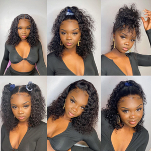 Perruques Courtes Ondulées Bob <span class=keywords><strong>Cheveux</strong></span> Humains Sans Colle Brésiliennes HD Lace Frontal Complètes pour Femmes Noires - Product Image 5