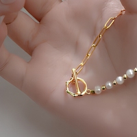 Bracelet minimaliste personnalisé en laiton avec chaîne trombone et perle d'eau douce, options plaqué or, perle de qualité supérieure