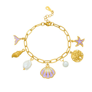 Fashion Charm Bracelet Zinc Alloy Ocean Theme Seashell Starfish Pearl Women's Jewelry Gift - Product Image 5