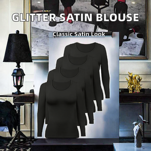 High End Vintage Solid Long Womens <b>Blouse</b> Sequined Glitter Slimming <b>Satin</b> Breathable Fabric Autumn Spring - Product Image 2