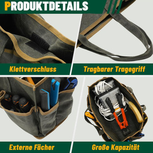 Bolsa de Herramientas Portátil con 11 Bolsillos Exteriores y Asa Reforzada para Organizar Herramientas de Jardinería, Electricista y Bricolaje - Product Image 5
