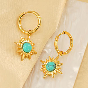 18K PVD Gold Plated Stainless Steel <b>Turquoise</b> Celestial Sunburst <b>Stud</b> <b>Earrings</b> for Women |Waterproof & Hypoallergenic - Product Image 5
