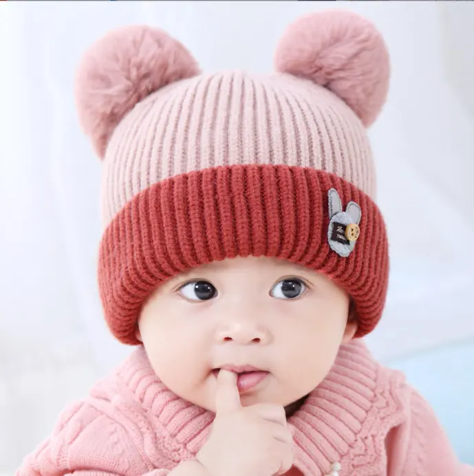 Chapéu infantil de lã, chapéu de malha para bebês, quente para meninos e meninas