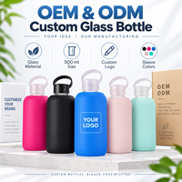Bouteille d'eau en verre de 500 ml avec manchon en silicone, housse de protection, bouteille réutilisable avec boucle de transport, bouchon OEM ODM