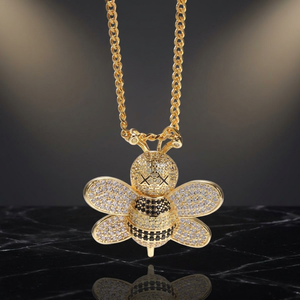 Gold Plated Brass <b>Bee</b> Pendant Necklace Cubic Zircon Iced Out Hip Hop Charm Chain Jewelry <b>Gift</b> - Product Image 3
