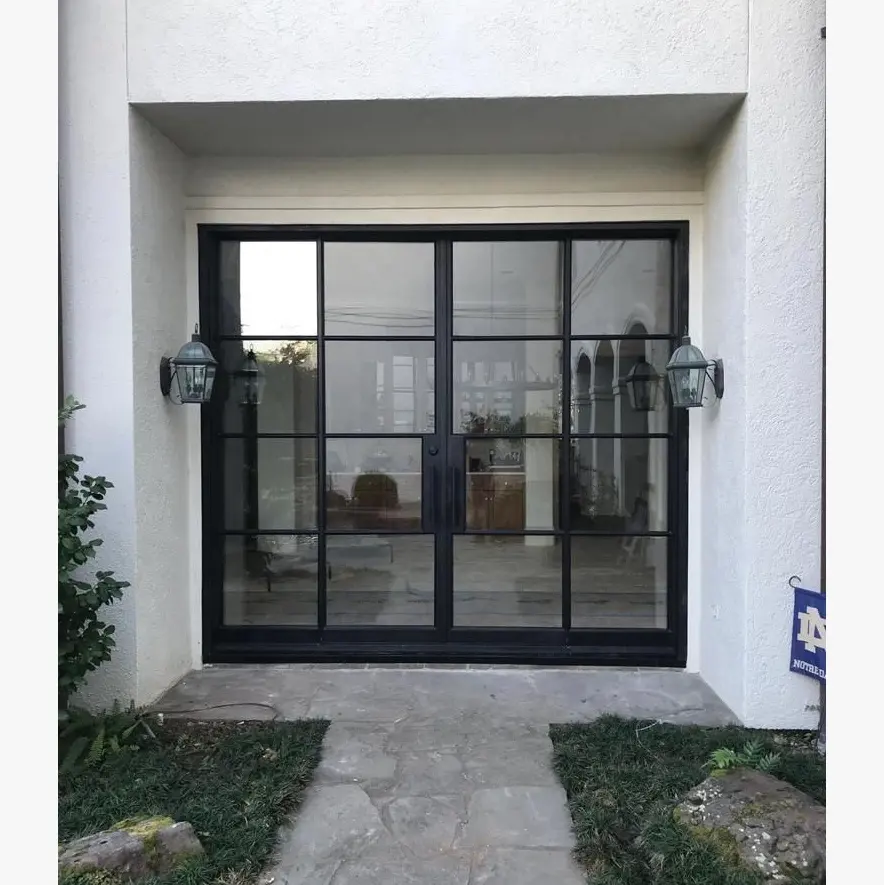 Villa Modern Style Black Steel Frame Sliding Door Grill Design For Interior Living Room
