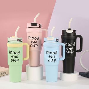 Termo personalizado de acero inoxidable rosa de 34 oz con aislamiento al vacío, taza para café, venta al por mayor, termo con asa - Product Image 1