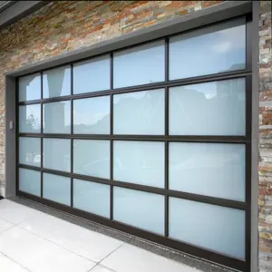 Pintu Garasi Panel Bagian Atas Kepala Hitam Otomatis Kaca Buram Bahan Aloi Aluminium Modern