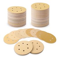 5 pouces, 6 trous, jaune, 40 pièces, 80 #   120 #   220 #   320 #   Assortiment de disques abrasifs en oxyde d'aluminium doré à fixation auto-agrippante