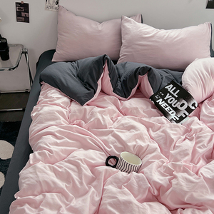 Juego <span class=keywords><strong>de</strong></span> Ropa <span class=keywords><strong>de</strong></span> Cama Reversible Rosa y Gris |   Juego <span class=keywords><strong>de</strong></span> Cama <span class=keywords><strong>de</strong></span> 4 Piezas <span class=keywords><strong>de</strong></span> Algodón Suave Lavado - Product Image 2