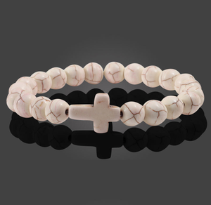 Bracelet Chrétien Homme en Pierres <span class=keywords><strong>Semi</strong></span>-Précieuses Extensibles 8MM, Perles Turquoise, avec Croix - Vente en Gros à Prix Abordable - Product Image 5