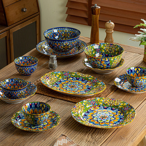 Set di Stoviglie in Ceramica Stile Bohémien, Ciotole e Piatti, Adatti al Microonde, Smaltati, per Riso, Noodle, Bistecche e Alimenti Vari - Product Image 4