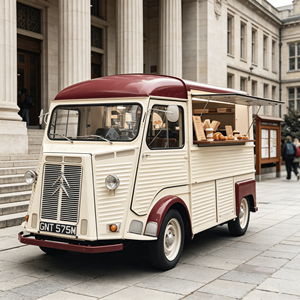 Remorque <span class=keywords><strong>de</strong></span> restauration électrique rétro personnalisée Citroën avec four à bagels, four à toast, service <span class=keywords><strong>de</strong></span> bonbons et générateur en acier inoxydable - Product Image 1