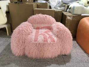 <strong>Yeti</strong> Sheepskin Lounge Armchair Pink Fur Fabric Leather Upholstered Leisure <strong>Chair</strong> for Outdoor Use Modern Design Hotel Home - Product Image 4