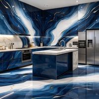 Carrelage en porcelaine Agate Blue Gold 600x1200mm, effet feuille d'or poli brillant, moderne, antidérapant, pour murs et sols, épaisseur 10mm