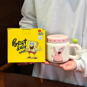 SpongeBob SquarePants Ceramic Mug With Lid Yellow Cartoon Design For Home Office Use Spring 2024 Single Cup - Product Image 5