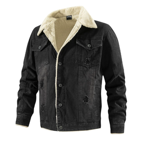 Nouvelle veste en jean épaisse doublée polaire à manches longues pour homme, col rabattu, grande taille, décontractée et polyvalente, collection automne-hiver - Product Image 1