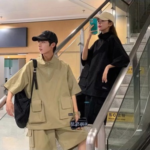 <span class=keywords><strong>Pantaloni</strong></span> Cargo <span class=keywords><strong>tuta</strong></span> corta uomo estate tinta unita magliette e pantaloncini larghi 2 pezzi Set <span class=keywords><strong>tuta</strong></span> Casual da esterno in stile giapponese da uomo - Product Image 2