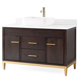 <span class=keywords><strong>Mobile</strong></span> <span class=keywords><strong>Bagno</strong></span> Moderno con Lavabo Singolo e Struttura Dorata, Top in Marmo Artificiale, <span class=keywords><strong>Mobile</strong></span> da <span class=keywords><strong>Bagno</strong></span> da 48 Pollici - Product Image 1
