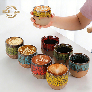 Kingze Tasses à café et thé en céramique rétro personnalisées faites à la main 150ml Tasses d'art en poterie Espresso Latte Passe au lave-vaisselle pour utilisation de cadeaux - Product Image 1