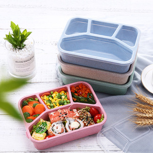 Lonchera con compartimentos de paja de trigo, lonchera cuadrada bento de cuatro compartimentos, lonchera de fibra de trigo para comida rápida, lonchera portátil para el trabajo - Product Image 2