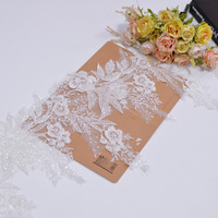 Dentelle de mariée de luxe appliquée, paillettes de fleurs, bordure de perles, broderie de mariage brillante, garniture en dentelle de fleurs, vente en gros