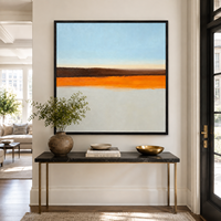 Peinture à l'huile abstraite minimaliste Horizon, blocs de couleur orange et bleu, art mural sur toile pour la décoration intérieure d'hôtels, de salons et de bureaux