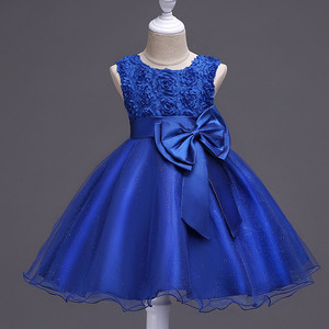 Childrens Princess Dress Blue 3D Flower Sleeveless O Neck Flower Girl Wedding Dress Spring Summer Kids Party Dress - Product Image 3