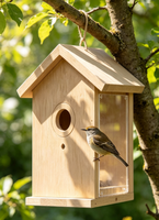 Nichoir en bois pour oiseaux avec fond transparent, ventouse et design suspendu, décoration créative de jardin extérieur, boîte à nidification en bois pour oiseaux sauvages