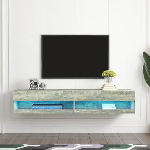 Modern tasarım 180 duvara monte yüzer 80 "TV standı 20 renkli led'ler ışık ve ekran ile depolama dolapları oturma odası mobilya