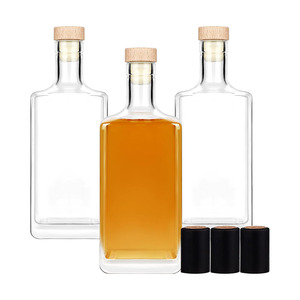 Bouteille en verre vide personnalisée de 500ml verre à silex carré <span class=keywords><strong>Tequila</strong></span> Liqueur Vin Gin Whisky Vodka Bouteille en verre avec couvercle en liège - Product Image 1