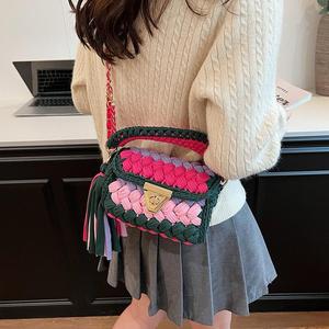 กระเป๋าถือโครเชต์แฟชั่นใหม่2025หลากสีเสื้อยืดเส้นด้ายเปิดปิดลำลองกระเป๋าสะพายไหล่กระเป๋าชายหาดหลายสี - Product Image 6
