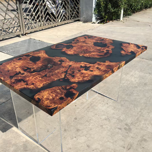 طاولة طعام خشبية مستطيلة بتصميم نهر من الإيبوكسي ذات نسيج متموج - Product Image 4