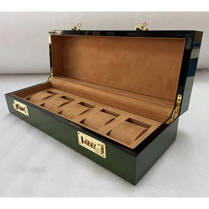 High-quality Square Wood Green Watch <b>Display</b> <b>Case</b> with 5 Slots Leather Lining Shock Resistant Brand Series - Product Image 4