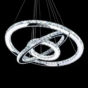 2024 neu Luxus K9 Kristall 3 Ringe Kreis LED Edelstahlrahmen Anhänger Licht Kronleuchter