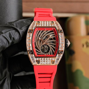 Reloj de Lujo para Mujer en Oro Rosa, Bisel con Diamantes, Esfera Esqueleto con Diamantes en Espiral, Correa de Caucho Blanca - Product Image 1