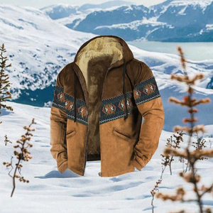 Chaqueta de Invierno para Hombre Estilo Vaquero Occidental con Estampado Azteca Vintage, Forro Polar, Capucha, Cierre de Cremallera, Acolchada, de Poliéster, Informal y Cálida - Product Image 3