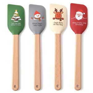 Ensemble de spatules en silicone personnalisées pour la cuisine, avec manche en bois, pour la pâtisserie, la cuisine et Noël - Product Image 1