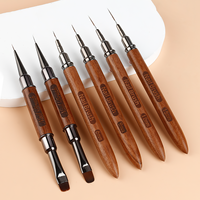 Pinceau liner à manche bois de santal, stylo nail art à double tête ultra-fin à pointe aiguille pour dessin floral, stylo gel UV à long manche, pinceaux assortis